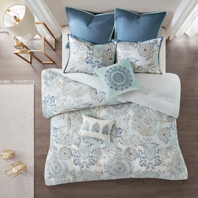Madison Park 3 Piece Cotton Floral Printed Reversible Duvet Cover Set Queen King-image