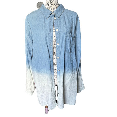 Soft Surroundings Ombré Dip Dye Linen Tunic Button Down Western Cowgirl Festival-image