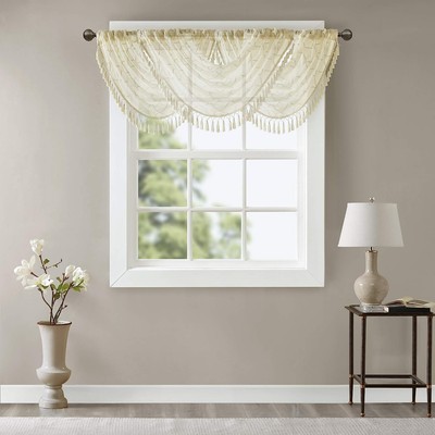 Irina Sheer Embroidered Curtains Valance For-Kitchen, Transitional Fabric Cur...-image