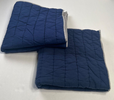 Pottery Barn Kids Quilted Pillowshams (2) Euro Tie Back Navy Gray Trim 26x26-image