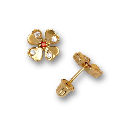 14K Yellow & White Gold Flower Shaped Stud Screw back Earrings for Women-image