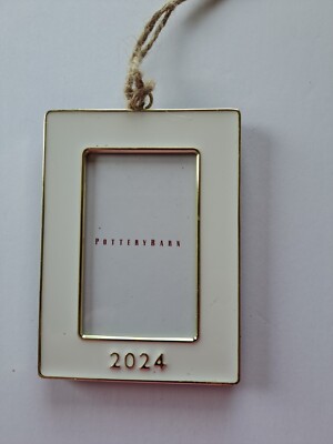 Pottery Barn 2024 White Rectangular Enamel Photo Frame Christmas Ornament-image