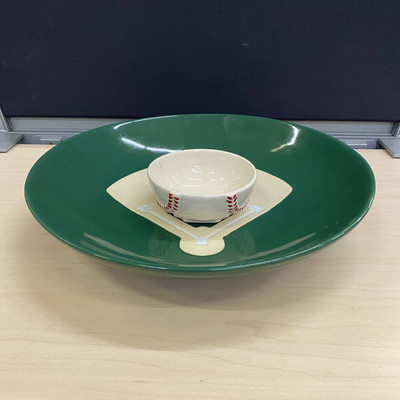 Pottery Barn Game Day Plan Baseball Chip and Dip Bowl 15” X 3” Large Ceramic-image