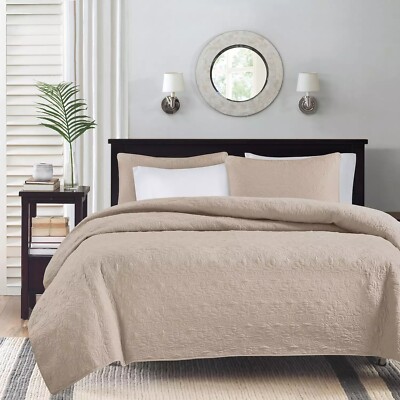 Madison Park Mansfield Reversible Antimicrobial Twin/TwinXL Quilt Set - Khaki-image