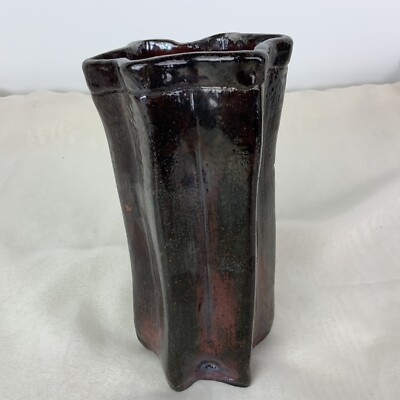 Raku Studio Pottery Star Shaped Vase - Signed CK 05-image