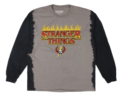 Strangers Things Men's Flaming Logo Dip-Dye Long Sleeve Adult T-Shirt, L-image