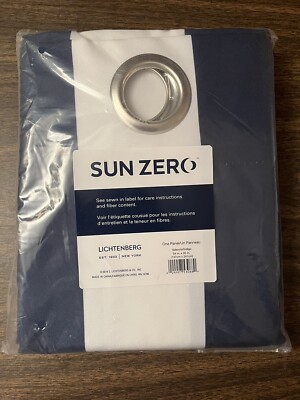 Sun Zero - Indigo And White Curtain Panel - NEW SEALED-image