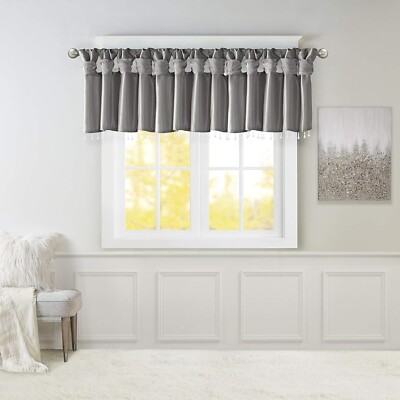 (2) Madison Park Emilia Twist Tab Top Finish Beads Window Valance, Gray, 50wx26l-image