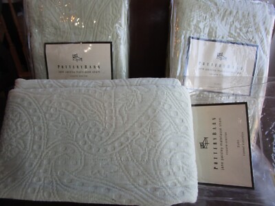 3 Pottery Barn Jane Paisley Matelasse Euro shams leaf green  New w tag-image