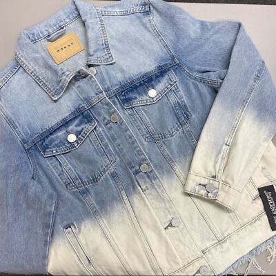 BlankNYC Denim Jacket Blue Jean White Low Rider Dipped White Distressed NWT-image
