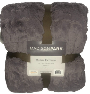 Madison Park LAVENDER Ultra Soft Ruched Faux Fur Throw Blanket 50x60