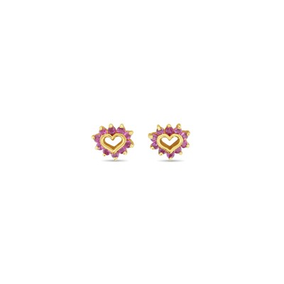 Dainty Small Ruby Heart Cutout Shaped Studs 14k Yellow Gold-image