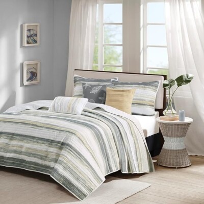 Madison Park Coastal Cottage Design Six Piece Coverlet Set Full/Queen Brand New-image