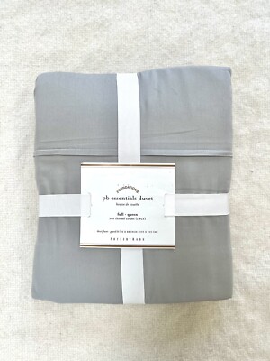 POTTERY BARN Essentials  DUVET COVER  Queen Grey 300 thread 100% Egyptian Cotton-image