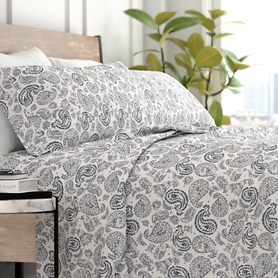 Kaycie Gray Fashion 4 Piece Ultra Soft Microfiber Coarse Paisley Bed Sheet Set-image