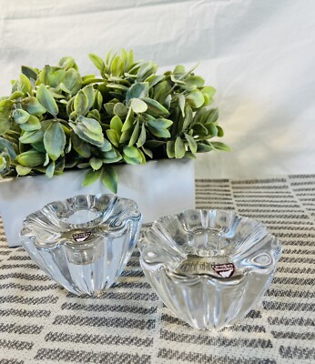Orrefors Crystal Candlestick Holders Flower Shaped-image