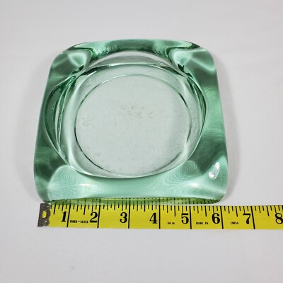 MID CENTURY Hand blown ART GLASS Cigar ASHTRAY Trinket Tray HEAVY GREEN 6