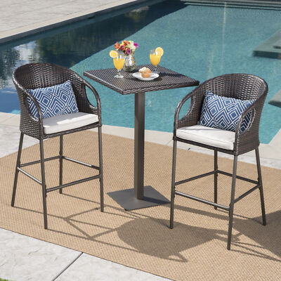 Big Rock Outdoor 3 Piece Wicker Bar Set with Water Resistant Cushions-image