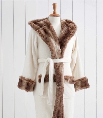 Pottery Barn Robe S Faux Fur Shearling Bathrobe Cream Ombré Caramel Cozy Luxury-image