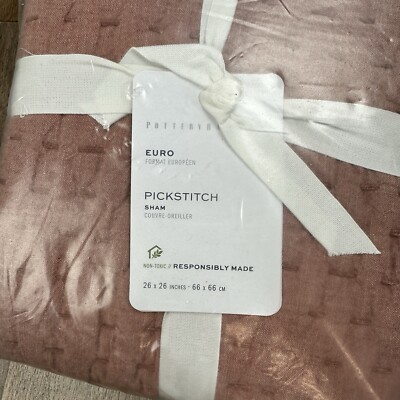 Pottery Barn Pick Stitch Handcrafted Quilted Sham Pink Sand Euro #4828E-image