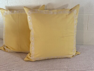 Madison Park Decorative Euro Pillow Cover Yellow W/White Embroidered Trim-image