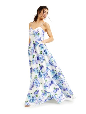 CITY STUDIO Womens White Spaghetti Strap Formal Fit + Flare Dress 0-image