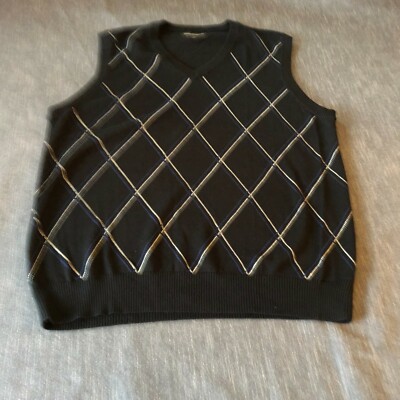 Express design studio black diamond pattern sweater vest mens L-image