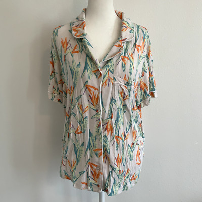 0419 - DIP Size L Floral Print Eco Friendly Button Up Sleep Top with Pockets-image