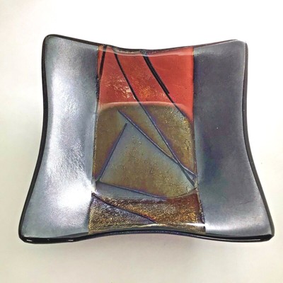 Kurt McVay Signed Iridescent Dichroic Fused Studio Art Glass Square Dish 6