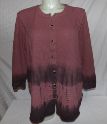 PURE JILLJ. JILL Women's Brown Dip Dyed Ombre Cotton Blouse Size XL Petite-image