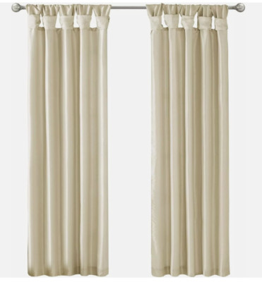 8 PANELS Madison Park Emilia Faux Silk 50x84 Twist Tab Curtain Panel Champagne*-image