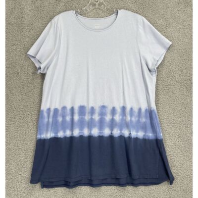 Pure Jill PJ Dip Dyed Tunic Women Extra Large Blue Tie Dye Cotton Blend Shirt-image