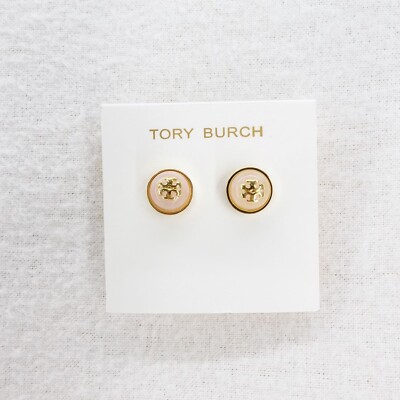 Tory Burch Melodie Pearl Logo Stud Dome Earrings Pink/Tory Gold OS-image