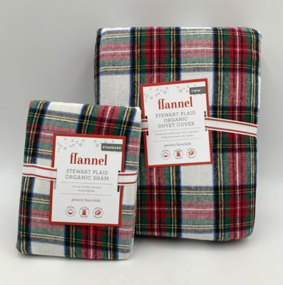 Pottery Barn Kids Flannel Stewart Plaid Twin Duvet Cover W/ 1 Std Sham #F60C-image