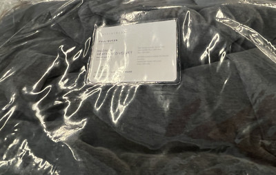 Pottery Barn Hudson Heathered Velvet Duvet Cover full queen charcoal New-image