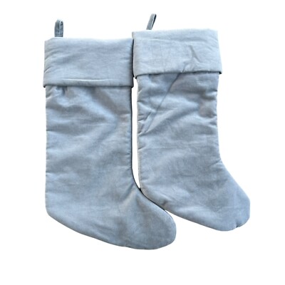 Pottery Barn Classic Lux Velvet Christmas Stockings Cuffed Blank Gray X2 New-image