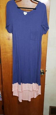 Lularoe L Carly Purple Waffle Knit w/Pink dipped-image