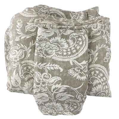 Pottery Barn Alessandra Scroll Linen King Duvet Cover 1 Standard Sham Gray Ivory-image