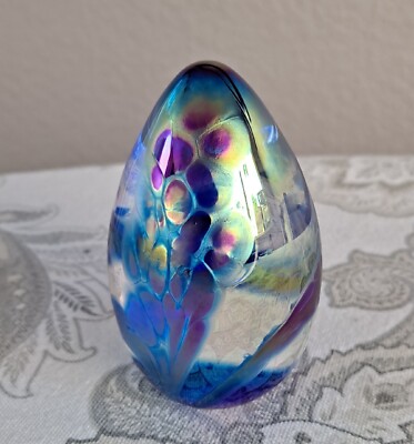 Glass Eye Studio (GES) 1997 Dichroic Egg Shaped Glass Paperweight-image