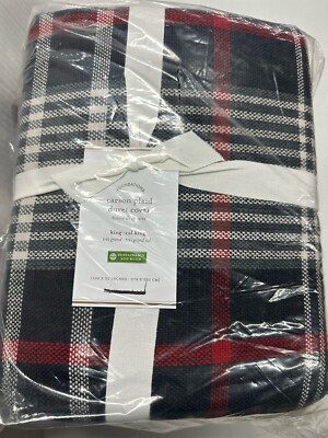 Pottery barn Carson PLAID   Duvet cover King Cal King Gray Red-image