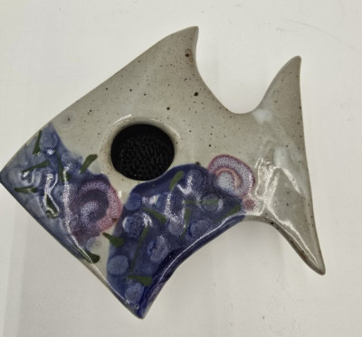 Studio Pottery Flower Frog Vase Fish Shaped-image