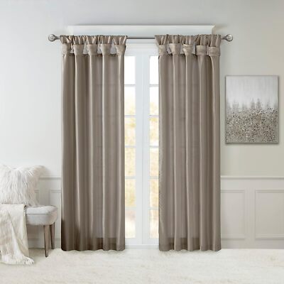 Madison Park Emilia 50″ x 108″ Lined Faux-Silk Twisted Tab Window Panel, Pewter-image