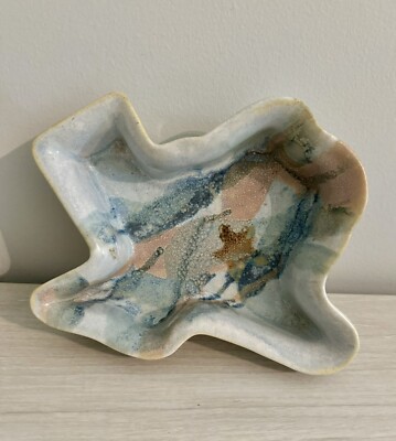 Studio Pottery Texas Shaped Dish Blue Signed 1/89-image