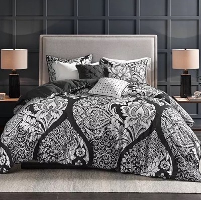 Madison Park 6 Piece Queen Black/White Cotton Sateen Printed Duvet Cover Set-image