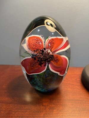 1993 Eric Brakken Signed Floral Glass House Studio Art Glass Egg Paperweight 5