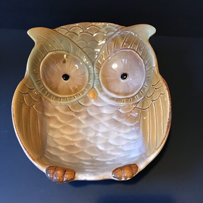 Studio Art Pottery Owl Shaped Glazed Ceramic Serving Bowl-image