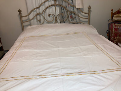 Pottery Barn Full/ Queen  Duvet 2 Golden Embroidered Rectangles  Off White-image