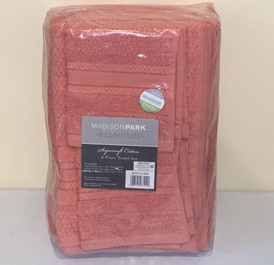 Madison Park Essentials 6 Pc Bath Set Adrien Coral Quick Dry Super Soft Cotton-image