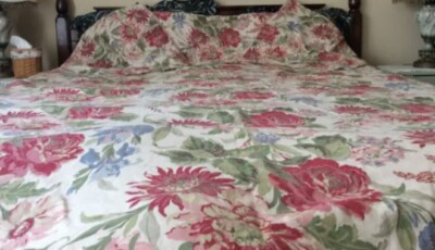 Pottery Barn Marla Floral Linen (55%) Full/Queen Duvet Cover. Hidden Buttons-image