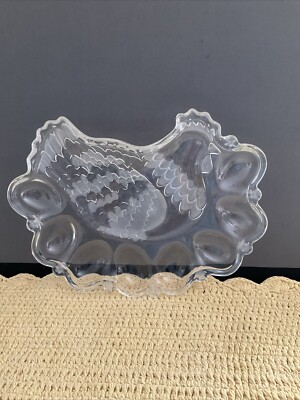 Vintage Studio Nova Deviled Egg Plate Hen Shaped Lead Crystal Chicken Platter-image